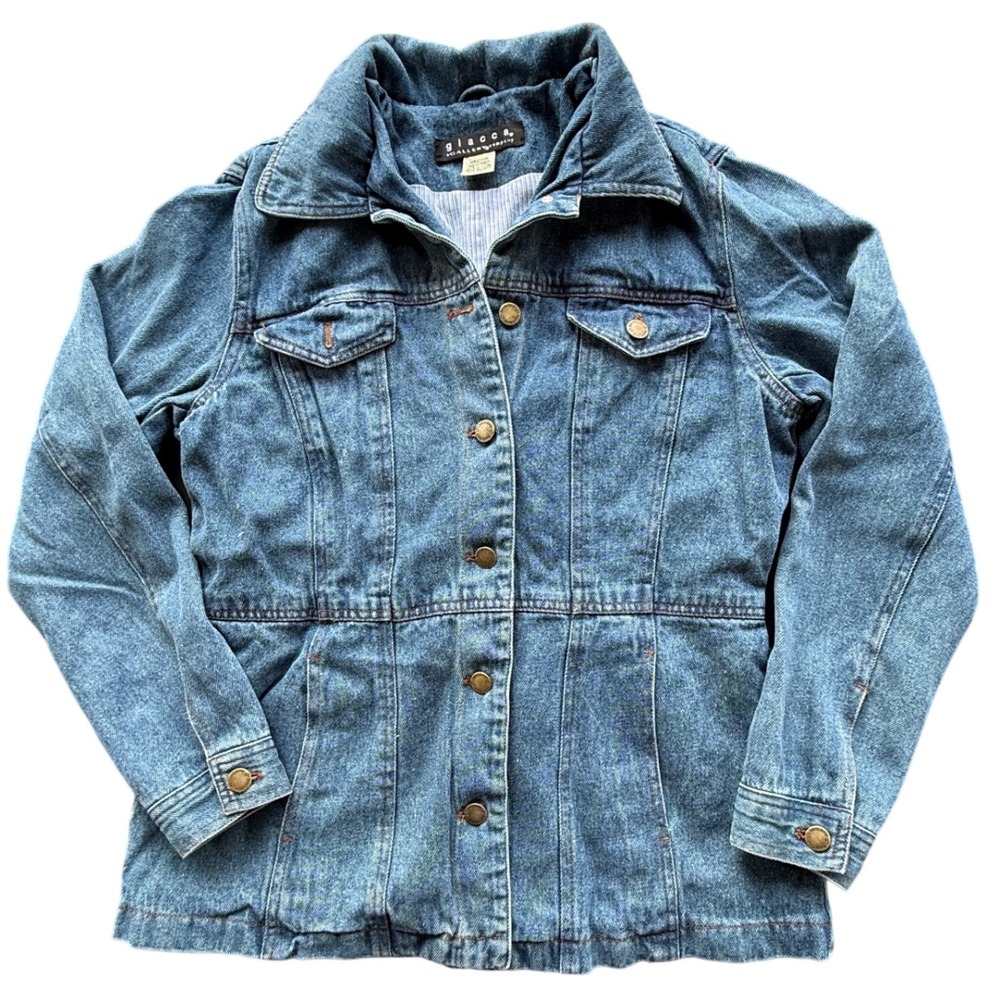 Giacca‎ Gallery Company Denim Jacket Medium Blue Button Up Long Sleeve Pinstripe